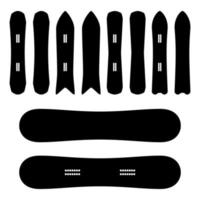 conjunto de iconos de snowboard vector. en blanco y negro. diferentes tipos. símbolos aislados de tablas de snowboard, signo. vector