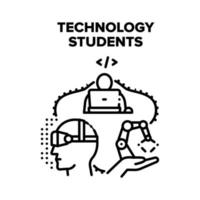 Technology Students For Study Vector Black Illustration