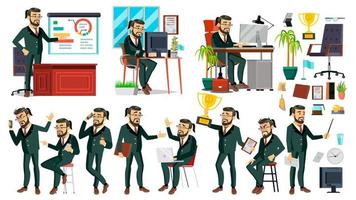 Boss CEO Character Vector. CEO, Managing Director, Representative Director. Poses, Emotions. Boss Meeting. Cartoon Business Illustration vector