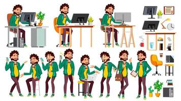 Office Worker Vector. Face Emotions, Various Gestures. Business Human. Smiling Manager, Servant, Workman, Officer. Flat Character Illustration vector