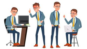 Office Worker Vector. Face Emotions, Various Gestures. Business Human. Smiling Manager, Servant, Workman, Officer. Flat Character Illustration vector