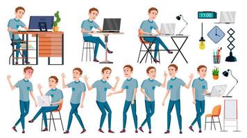 Office Worker Vector. Face Emotions, Various Gestures. Businessman Worker. Happy Job. Partner, Clerk, Servant, Employee. Isolated Flat Cartoon Illustration vector