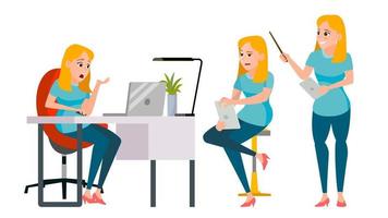 Business Woman Character Vector. Working Girl. Environment Process Creative Studio. Lifestyle Situations In Action. Girl Boss. Programming, Planning. Designer, Manager. Poses. Business Illustration vector