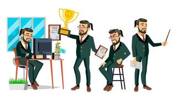 Boss Character Vector. Bearded. Environment Process In Office. Various Action. Cartoon Business Illustration vector