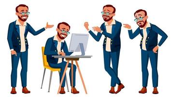 Office Worker Vector. Emotions, Various Gestures. In Action. Lifestyle. Turkish. Turk. Adult Entrepreneur Business Man. Isolated Flat Illustration vector
