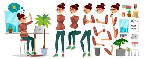 Business Woman Character Vector. Working Female. Casual Clothes. Start Up. Office. Girl Developer. Animation Set. Lady Programmer, Designer, Sales Person. Emotions, Expressions. Cartoon Illustration