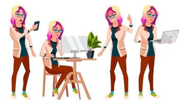 Office Worker Vector. Woman. Successful Officer, Clerk, Servant. Business Woman Worker. Face Emotions, Various Gestures. Isolated Flat Illustration vector