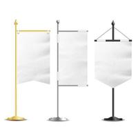 Blank White Flags Pocket Table Vector. Realistic Template Set For Business Promotion And Advertising. Vector Illustration