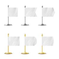 Table Desk Flag Set. Vector Realistic Illustration. Desk Flag Mockup Isolated. Template Set For Business Promotion And Advertising