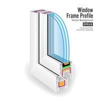 Plastic Window Frame Profile. Structure Corner Window. Three Transparent Glass. Vector Illustration