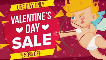 Valentine s Day Sale Banner Vector. Happy Cupid, Amour. Template Design For February 14 Banner, Brochure, Poster, Discount Offer Advertising. Best Offer. Marketing Advertising Design Illustration. vector