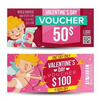 Valentine s Day Voucher Coupon Template Vector. Horizontal Leaflet Offer. February 14. Valentine Cupid And Gifts. Promotion Love Advertisement. Free Gift Red Illustration vector