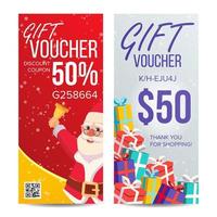 Gift Voucher Vector. Vertical Coupon. Merry Christmas. Happy New Year. Santa Claus And Gifts. Shopping Advertisement. Business Gift Illustration vector