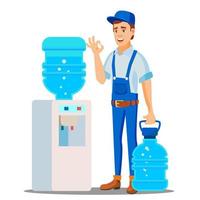 Water Delivery Service Man Vector. Drinking Clean Water. Bottled Water Shipment Worker. Isolated Flat Cartoon Illustration vector