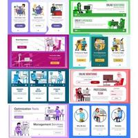 Website Banners Set Vector. Horizontal, Vertical. Technical Online Support. Business Interface. Responsive Ux Design. Onboarding Screen. Cartoon Team. Illustration vector