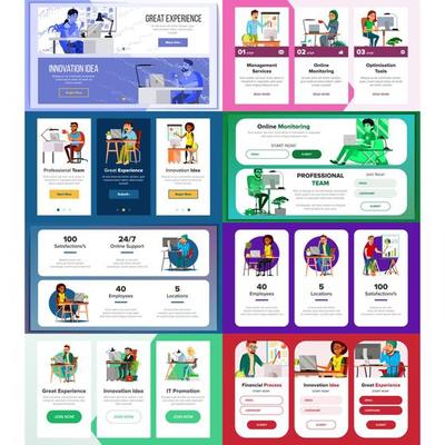 Website Banners Set Vector. Horizontal, Vertical. Site Scheme Template. Front End Site Scheme. Onboarding Screen. Responsive Banner Interface. Cartoon Person. Illustration