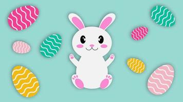 Happy Easter with colorful eggs and rabbit. Creative design for greeting card, social media post, poster and banner. Vector illustration. EPS 10.