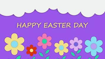 Easter banner and poster template design with growing colorful flowers and cloud. Suitable for promotion and shopping template in Easter day. Vector illustration. EPS 10.