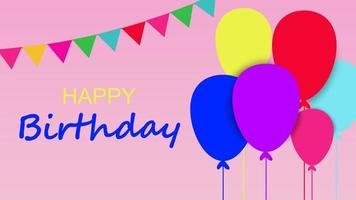 Happy birthday text with balloons and confetti decoration element for birthday celebration background template design. Vector illustration. EPS 10.
