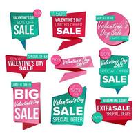 vector de conjunto de banner de venta de día de san valentín. banner de cupón de venta. etiqueta de descuento, banner de oferta especial de San Valentín. Plantillas de amor de oferta especial. mejor oferta de publicidad. ilustración aislada