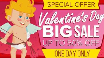 Valentine s Day Sale Banner Vector. Cute Cupid. Wallpaper, Flyer, Invitation, Poster, Brochure. Sale Header. Limited Offer. Cartoon Business Brochure Illustration. vector