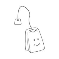 Cute isolated vector line illustration of smiling tea bag character