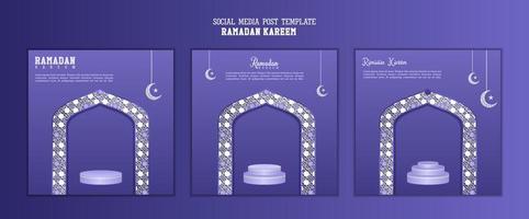 Set of social media post template in square background with simple ornament design for Ramadan Kareem and eid mubarak vector