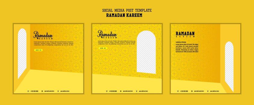 Set of social media post template in square background with simple ornament design for Ramadan Kareem and eid mubarak vector