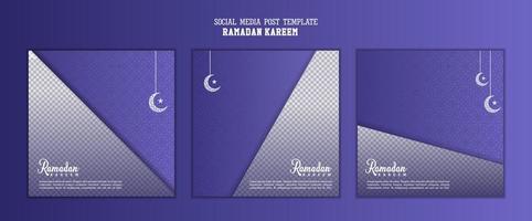 conjunto de plantillas de publicación en medios sociales en fondo cuadrado con un diseño de adorno simple para ramadan kareem y eid mubarak vector