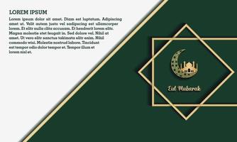 feliz eid mubarak, tarjeta de felicitación islámica fondo de diseño de color blanco y verde con adorno islámico moderno vector