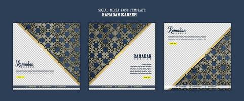 Set of social media post template in square background with simple ornament design for Ramadan Kareem and eid mubarak vector