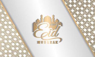 Happy eid mubarak, islamic greeting card golden and white color design background with islamic modern ornament vector