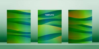 green smooth flowing dynamic wave backgrounds, set card collection fashion fluid abstract banner template vector illustration