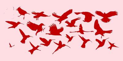 silueta de pájaro conjunto rojo vector