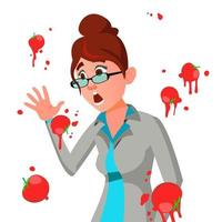 Business Woman Having Tomatoes Fail Speech Vector. Unsuccessful Presentation. Bad Public Speech. European Woman Having Tomatoes From Crowd. Isolated Illustration