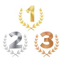 Trophy Award Set Vector. Award. Figures 1, 2, 3 One, Two, Three In A Realistic Gold Silver Bronze Laurel Wreath. Winner Trophy Award. Isolated Illustration vector