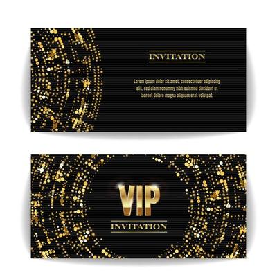 VIP Invitation Card Vector. Party Premium Blank Poster Flyer. Black Golden Design Template. Decorative Template Background. Mosaic Faceted Letters.