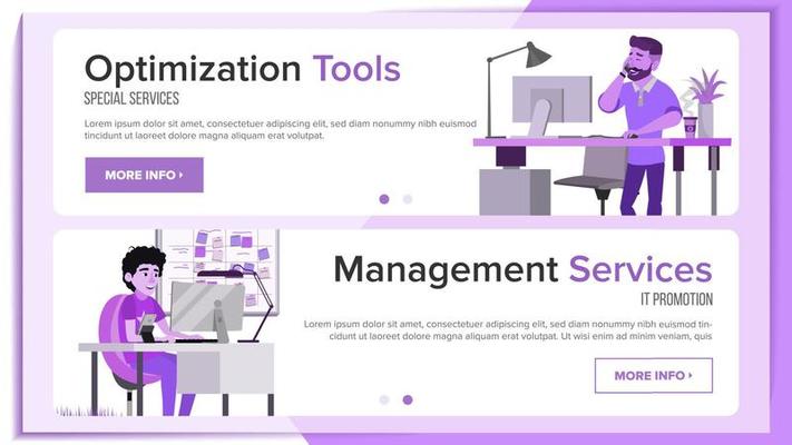 Horizontal Banners Website Design Vector. Business Interface. Responsive Ux Design. Cartoon Character. Opportunity Form. Illustration