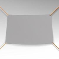 White Banner With Ropes Vector. Empty Textile Hanging Banner Mock Up. vector