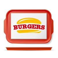Red Plastic Tray Salver Vector. Classic Rectangular Red Plastic Tray. Good For Advertising, Branding Design. Top View. Restaurant, Fast Food Close Up Tray Isolated Illustration vector