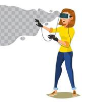 3d Reality Simulation Vector. Having A Good Time With Wearing Virtual Reality Device. Enjoying VR Device. New Virtual Technologies. Cartoon Character Illustration vector