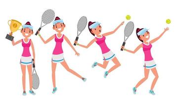 Tennis Player Vector. Young And Healthy. Players Practicing With Tennis Racket. Flat Cartoon Illustration vector
