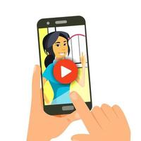 Video Tutorial Vector. Broadcasting Communication. Conference Or Webinar. Smartphone. E Learning. Flat Isolated Illustration vector