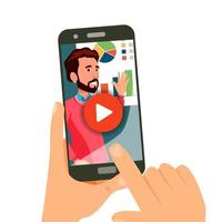 Video Tutorial Vector. Streaming Application. Online Education. Distance Knowledge Growth. Business Concept. Smart phone. Webinar Training. Flat Isolated Illustration vector