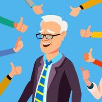 Thumbs Up Businessman Vector. Professional Office Worker. Public Respect. Show Approval Gesture. Business Illustration vector