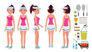 Girl Tennis Player Vector. Sport Uniform. Players Playing With Tennis Racket. In Action. Isolated Flat Cartoon Character Illustration vector