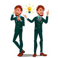 Solution Concept Vector. Businessman. Solution Of The Problem. Success Strategy. Brainstorming, Find Way Out. Great Idea. Promotion. Different Directions. Flat Cartoon Illustration vector