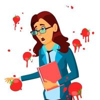 Business Woman Having Tomatoes From Crowd. Fail Speech Vector. Unsuccessful Presentation. Bad Public Speech. European. Isolated Illustration vector