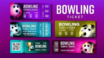 Stylish Design Bowling Game Tickets Set Vector