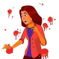 Business Woman Having Tomatoes Fail Speech Vector. Unsuccessful Presentation. Bad Public Speech. European Woman Having Tomatoes From Crowd. Isolated Illustration vector